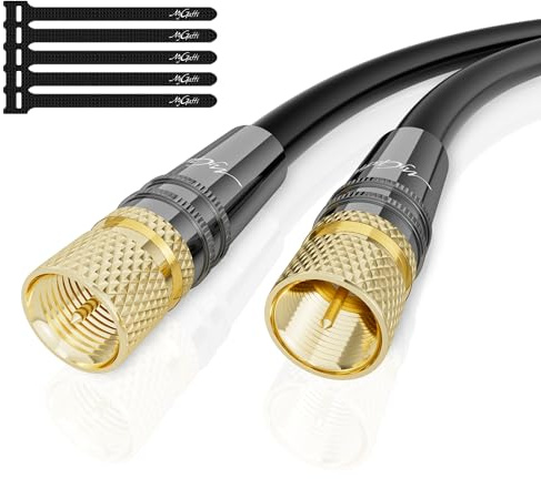 Mygatti 3M Antenna Cable HD Coaxial Satellite Cable - 2x F Connector Gold Plated Metal Cap, supports HDTV, DVB-T2, DVB-C, DVB-S, for digital, analogue reception
