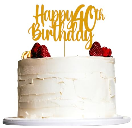 Happy 40th Birthday Cake Topper Glitter Card Decorations Gold Hello 40 Cheers to Forty Party Celebration (Gold 40th)
