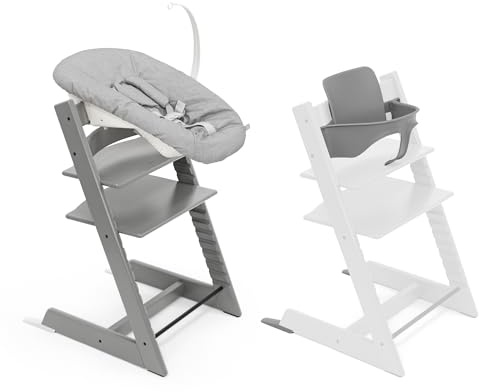 Stokke Tripp Trapp Hochstuhl, Storm Grey (inklusive Stuhl & Baby Set2) mit Newborn Set - Sicheres, verstellbares, ergonomisches Design