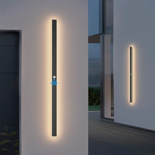K-Bright 35W Außenwandleuchten mit Bewegungsmelder, Schwarz | Wasserdicht IP65, Warmweiß 3000K, 120CM Villa Wandlampe Lange, Modern Aussenlampe mit Bewegungsmelder für Gärten Garage