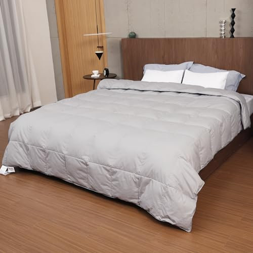 MOOFUN Ganzjahres-Daunendecke 220x240 cm in Grau,Flauschige Daunen-Einlage aus der Hotel-Kollektion mit hochwertigen Daunen und Daunenfasern, Bezug aus 100% Bio-Baumwolle, Kingsize,1450g Füllung