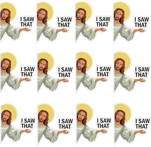 12 Stück Jesus I Saw That Aufkleber, wasserdichte PVC-Jesus-Aufkleber, Auto-Aufkleber, lustige Auto-Aufkleber, Fahrzeug, LKW, Fenster, Laptop, Wasserflasche, Stoßstange, DIY-Aufkleber (Farbe 1)