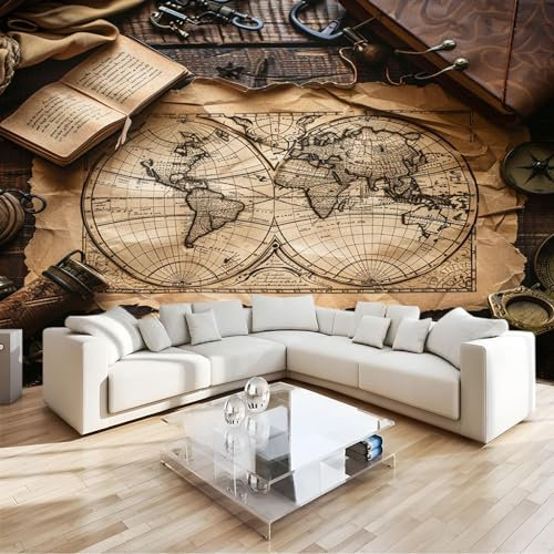 Art Fototapete Retro-Weltkarte 150 x 105 cm Vlies Tapeten Moderne Wandtapete Wohnzimmer Schlafzimmer Tapete