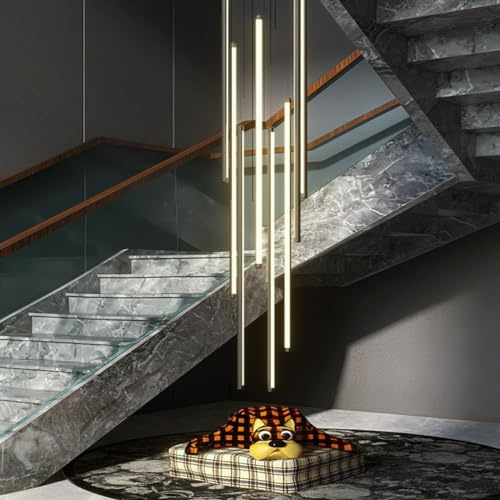 DOCJX LED Treppe Pendelleuchte Modern Treppenleuchte Hängeleuchte Dimmbarer Kronleuchter Aluminium Treppe Licht Höhenverstellbar Deckenleuchte Villa Treppenhaus(Infinite dimming,8-head 100CM)