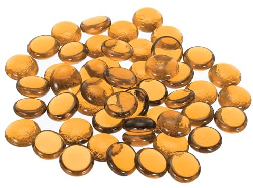 QUARKZMAN Biglie Vetro Piatte Decorative 17-19 Mm Perline Riempimento per Vasi Roccia Ciottoli Ambra Chiara per Decorazioni per Tavola Acquari, 50pz