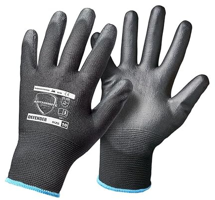 Arttribute Arbeitshandschuhe PU schwarz Montagehandschuhe mit Grip & Fingerspitzengefühl – abriebfeste Mechanikerhandschuhe für KFZ, Werkstatt, Handwerk & Lager 12 Paar Defender (7-S (12 Paar))