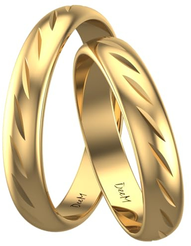 Golden Eheringen aus 925 Sterling Silber 24 Karat vergoldet mit Schnitten verziert | Paar-Preis Ehe-Ringe mit kostenfreier Gravur I Partnerringe Freundschaftsringe Verlobungsringe | Muster 010 (4 mm)
