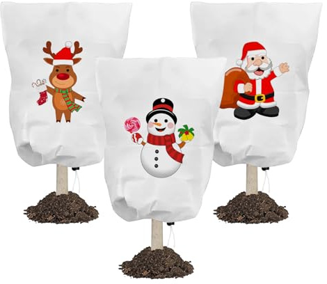 BORDEAG Lot de 3 protections hivernales pour plantes en pot avec motif de Noël, 90 x 110 cm, protection contre le gel, protection des plantes d'hiver, plantes en pot pour olivier, palmiers