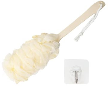 Back Scrubber Long Handle Loofah Bath Brush for Shower, 17 Inches Back Brush Shower Sponge on a Stick(Beige)