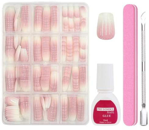 Falsche Nägel Tips Set - 240 Stück Französisch Falsche Nägel Zum Aufkleben - Künstliche Nägel Kurz Quadrat Nail Art Manicure Fake Nails für Damen und Frauen (Short Coffin Gradient)