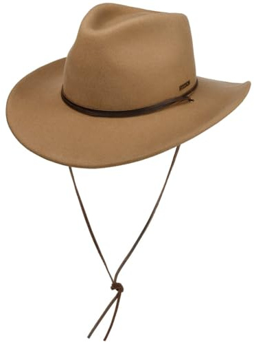 Stetson Millard Wollhut Western Herrenhut Mit Lederband Knautschbar beige L (58-59 cm)
