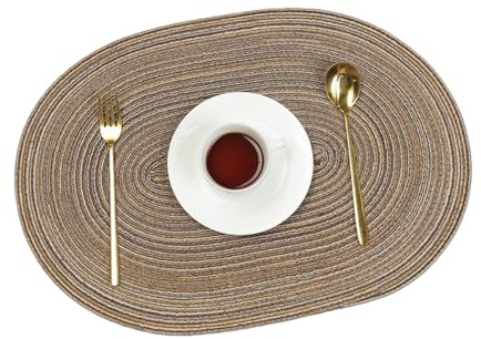 Blausky 4 Stück Geflochten Platzdeckchen,Oval Platzset,Doppelseitigen rutschfest Platzdeckchen,Gewebte Tischset Platzset Hitzebeständigen für Esszimmer Küche Hochzeit Party,50 x 35 cm,Braun