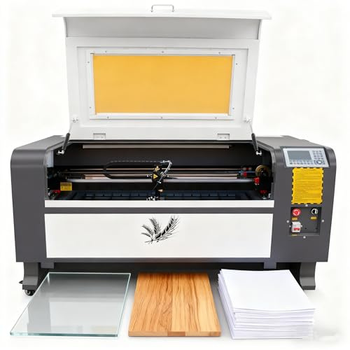 100W Schnitzmaschine Laser Graviermaschine CO2 900mmx600mm Doppelte Plattform mit Klingenplattform Lasergraviermaschine CO2 Laser Engraving Maschine Lasergravur Maschine Faltbare Beine mit Ruida Panel