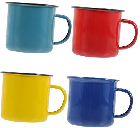 OFFSCH 4 Stück Kleine Emaillebecher Mit Henkel 8cm Robuste Emaillierte Wasser Und Kaffeetassen Für Haushalt Rutschfester Griff Vintage Campinggeschirr