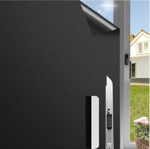 Antrect Statische Fensterfolie Schwarz Fensterfolie Sichtschutzfolie, Spiegelfolie Fenster Blickdicht von Außen, Verdunkelungsfolie Fenster 40x400cm, Milch Folie