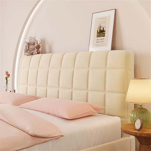 Hearda Einfarbig Kariert Bett Kopfteil Bezug,Weich Strecken Bett Kopfteil Hussen,Staubdicht Bettkopfteil All-Inclusive Bettkopfteil Bezug für Schlafzimmer Bett Dekor Kopfteil (210cm,Hellbraun)
