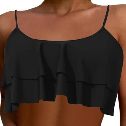 Haut De Maillot De Bain pour Femme- Hauts De Bikini Double à Volants Sexy avec Bretelles Spaghetti Casual Couleur Unie Haut Maillot De Bain Classics Beach Plage Et Natation