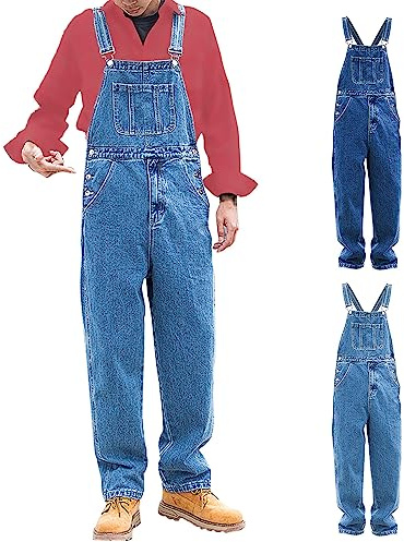 Salopette en jean pour homme - Longue - Extensible - Grande taille - Bleu - Salopette en jean - Vintage - Pantalon de travail - Salopette d'été - Salopette de travail, bleu ciel, XXXXXL