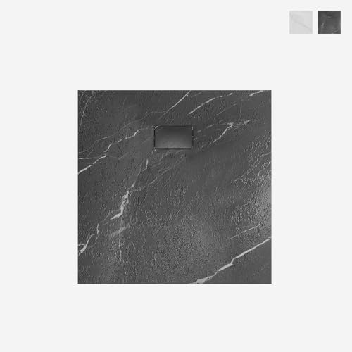 Produce Shop Plato de Ducha Cuadrado a RAS de Suelo Efecto mármol 90x90 cm Stone MM - Negro