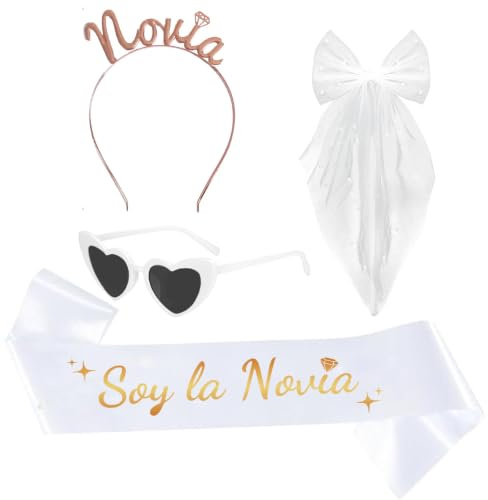 Despedida de Soltera Accesorios de Novia Accesorios Decoración Bride to Be | Banda Soy la Novia Diadema Tiara Bride to Be Velo Novia Velo con Lazo Gafa Corazón Bride to Be Adorno Hen Night Boda