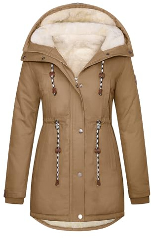 TOMEEK Damen Winterjacke Winter Warm Wintermantel Damen Lang Winterparka mit Teddyfell Gefüttert Kapuzenmantel Mantel Parka Damen-Mäntel Jacke Fleecemantel Skijacke