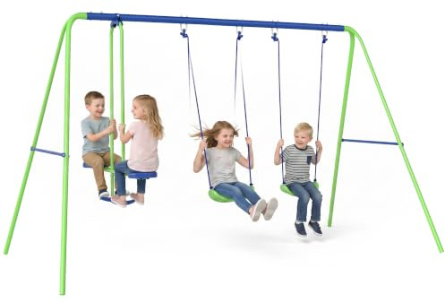 Outsunny Schaukelgestell bis 180 kg für Kinder ab 3 Jahre 280x140x178 cm | 3-in-1 Kinderschaukel, A-Rahmen 2 Schaukeln, Wippe, Outdoor Schaukelgerüst, Metallgestell, Verstellbares Seil, Gartenschaukel