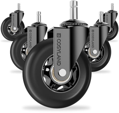 COSYLAND Office Chair Wheels Set of 5 - Rubber Roller Blade Castors for Office Chairs - Rolling Chair Wheels for Hardwood Floors Smooth & Silent Gliding, Fits for Most Chairs (Black)