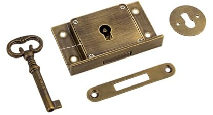 Antika skåp dörrlås set, vintage skåplås med nyckel vintage fyrkantig fästanordning för skåp, bord och skåp (brons A)