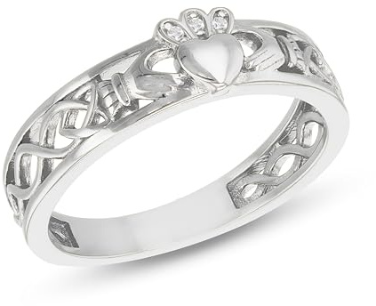 Tuscany Silver Women's Sterling Silver 1mm CZ Claddagh Band Ring