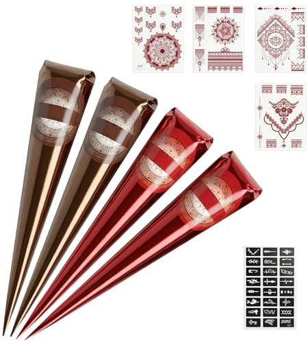 32 Stücke Henna Tattoo Set, Henna Braun Sommersprossen, henna farbe， Temporäre Körperkunst Für Festivals Und Urlaub, Experimentieren Mit Designs, 25g