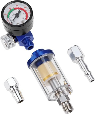 QWORK® 1/4 Inline Air Filter & Pressure Regulator, Moisture Trap For Spray Guns And Air Tools