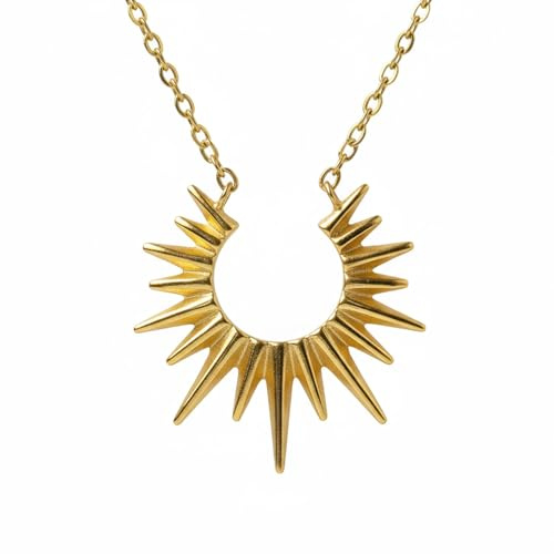 Boltquan 18K Gold Plated Radiant Sun Necklace for Women, Dainty Vintage Sunburst Pendant, Non Tarnish Celestial Jewellery Gift