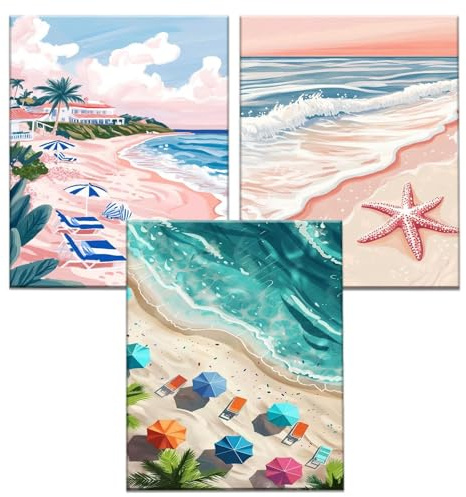 JATOK Malen nach Zahlen Erwachsene, 3er-Set, Strand, 40 x 50 cm | 3 komplette Malsets mit vorgedruckten Leinwänden, Acrylfarben und Pinseln; 3 kreative Projekte für Anfänger Ohne Rahmen