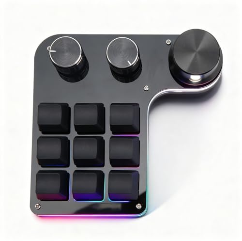 Pyltha Gaming Keypad mit 9 Tasten, 3 Knöpfen, RGB Beleuchtung, Blaue Dustproof Switches - Programmierbar, Verzögerungsfunktion, Ideal für Gaming und Büro