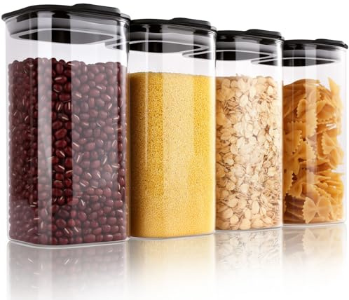 Aevcvok 4er Set Vorratsgläser Eckig, 780ml | Vorratsdosen Glas Luftdicht | Vorratsglas Vorratsbehälter Glasbehälter | Aufbewahrungsgläser Küche | Leicht zu öffnendes