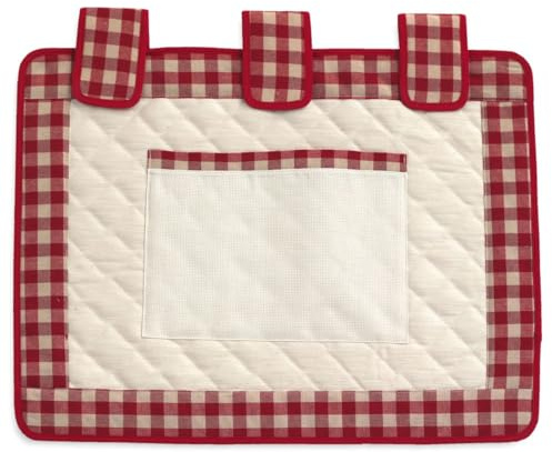 Copriforno con Tasca in Tela Aida per Ricamo Punto Croce, Copriforno Grande con Tasca in Tela Aida per Ricamo Punto Croce, Trapuntato, 54×42 cm (85 Quadretto Beige e Rosso)