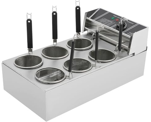 Cuiseur à Nouilles Électrique, Cuiseurs de Pâtes, 6 Paniers Professionnel Inox, Idéal pour Snacks, Épiceries et Cuisines Commerciales, Design avec Poignées Thermorésistantes et Indicateurs