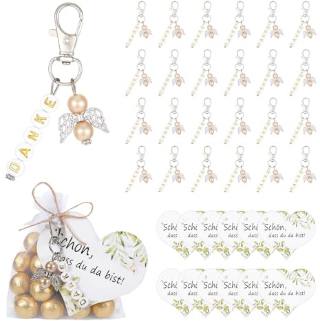 Haoilongke 24 Schutzengel Anhänger Set mit Dankeskarten und Schlüsselanhänger, Gastgeschenke Hochzeit, Kommunion Geschenke, Taufe Geschenk, Segenswünsche Dekoration