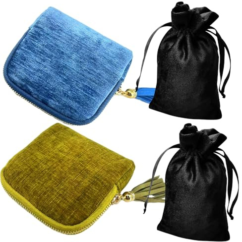 Chtaoxin 2 PCS Small Jewellery Travel Case | Girls Jewellery Box Pouch with Zipper, Compact and Stylish Velvet Bag, for Business Trips, Weekend Getaways, Cruises
