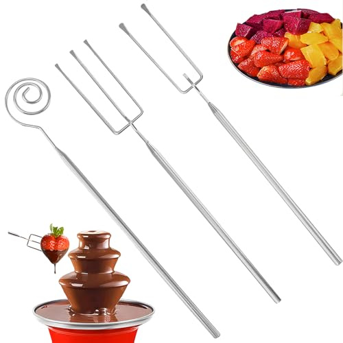 3 Stück Pralinengabel Set aus Edelstahl,Zweizack,Dreizack & Spiralgabel für DIY-Pralinen,Dessertdekoration und Fondue,Inklusive praktischem Gitter zum Abstellen