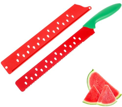 JOINPAYA Cortador de Sandía Grande con Hoja Dentada para Melón y Pan, Cuchillo Manual de Acero Inoxidable con Mango Antideslizante para Cocina y Repostería, Utensilio Práctico para Cortar