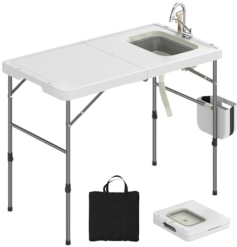 Outsunny Mesa Plegable Camping con Fregadero Mesa Portátil con Grifo