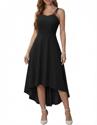 DRESSTELLS Women's Sleeveless Multi-Strap Sweetheart High-Low Midi Dress for Wedding Guests Summer Garden Party