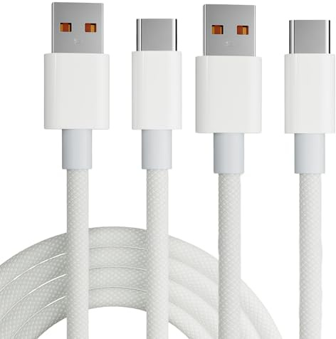Cable USB 2 unidades 2M USBC cable USB a USBC cable blanco 6A carga rápida cable de carga trenzado compatible con iPhone 17 16 15 Pro, Samsung Galaxy, Pixel, Huawei, Xiaomi, Sony