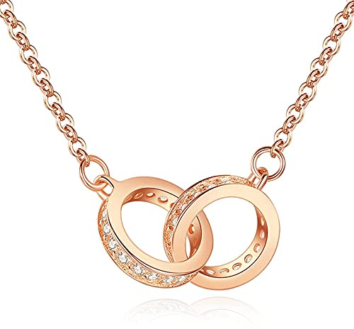 Schmuck, für Damen, Halskette, weiblich, Sterlingsilber, Doppelring-Anhänger, Roségold, leichte Luxus-Schlüsselbeinkette