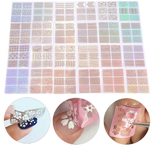 24Pcs DIY Nail Vinyls Nail Stencil Sticker Sheets Set, Manicure Nail Art Decal Decoration Tool with and Stencil Sheets Design, Templates Stickers Equipment for Decorations Drawing