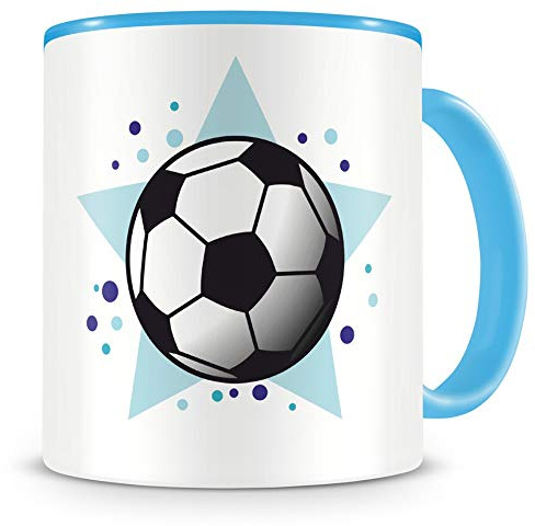 Samunshi® Kinder-Tasse mit einem Fussball als Motiv Bild Kaffeetasse Teetasse Becher Kakaotasse 300ml blau