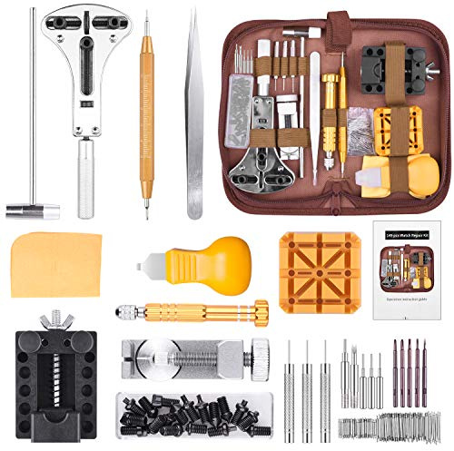 STARTOGOO Kit de Reparación de Relojes 149 Piezas - Herramientas Profesionales para Cambiar Pilas/Correas, Abrir Cajas, Quitar Eslabones, Destornillador Precisión y Barra de Resorte