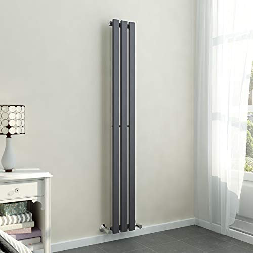 Warmehaus 1600 x 200 mm Grey Anthracite Vertical Designer Radiator Single Rectangular Flat Panel - Modern Central Heating - Perfect for Bathroom, Kitchen, Living Room