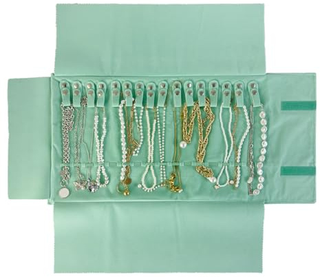 UnionPlus Velvet Travel Jewelry Case Roll Bag Organizer for Necklace, Ice Green